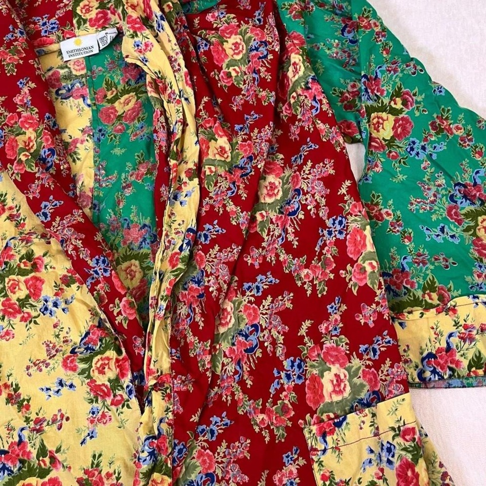 Smithsonian Institution Floral Patchwork Cotton Robe Boho Made in India Women's - Picture 4 of 8